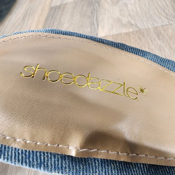 Shoe Dazzle Stage Queen Women's Sz 10 Blue Denim Ankle Tie Square Toe High Heels - Picture 3 of 9